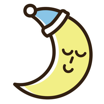 眠っている三日月のかわいい手描きイラスト