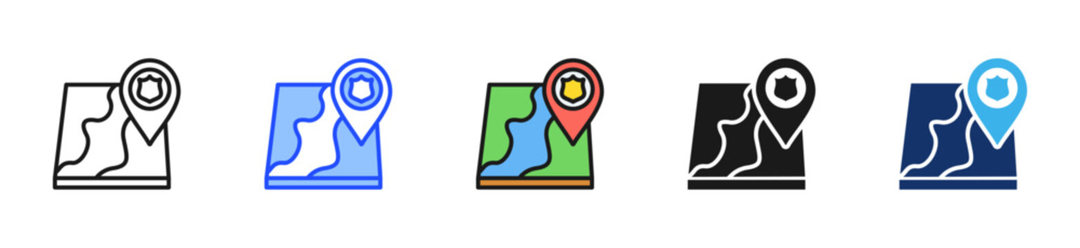 Police Map Icon Collection With Multiple Styles