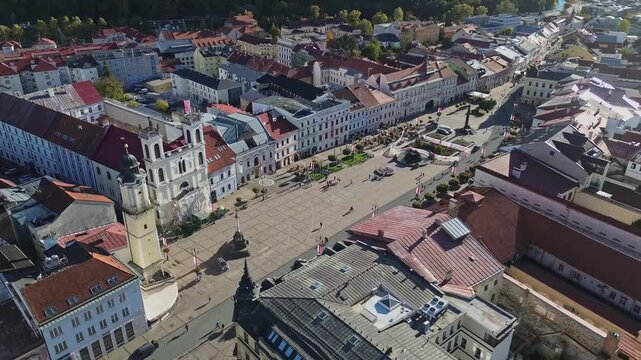 Aerial drone view of Banska Bystrica SNP Square, Slovakia