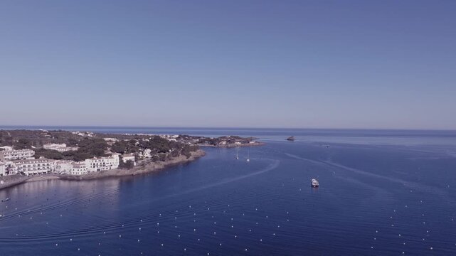Aerial views of a small Spanish coastal town in the north eastern territory of Catalonia. Cadaques, Spain