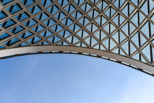 Modern glass and metal architectural design detail