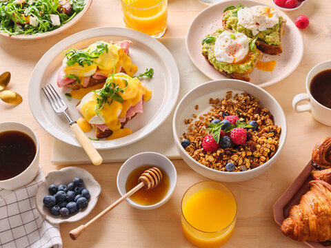 Delicious brunch spread with variety of savory and sweet