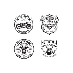 Fototapeta premium Retro Motorcycle Repair Garage Vintage Badge Logo Collection Monochrome Vector