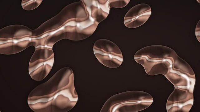 Liquid chrome metal blobs merging and flowing reflective mercury abstract dark background seamless loop in soft maroon tones