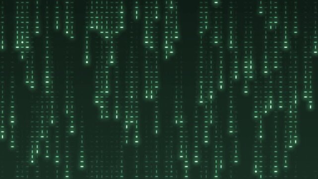 Falling digital code rain glowing streaks seamless loop in vibrant green tones