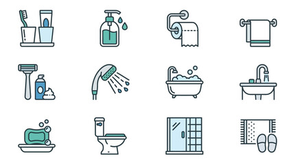 Fototapeta premium Bathroom Icons: Hygiene, Cleaning, and Personal Care Elements