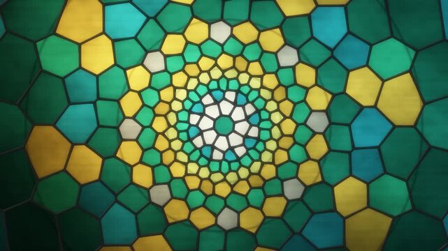 Stained Glass Rose Window Cathedral Jewel Light Seamless Loop in vibrant emerald tones