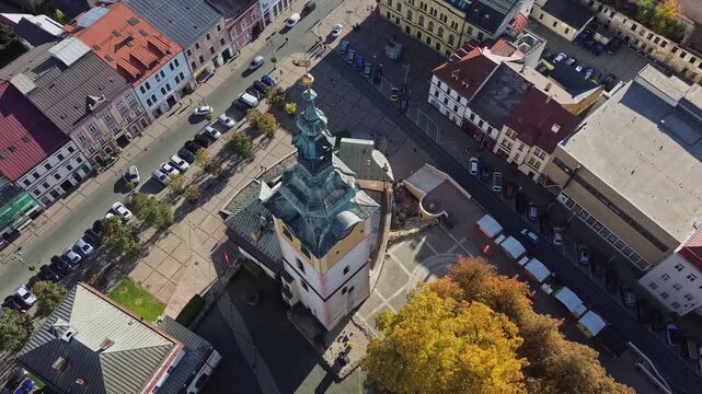 Aerial drone view of SNP Square in Banska Bystrica, Slovakia