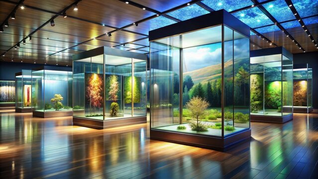 A sleek glassencased exhibit showcasing aurous nuances in 4k resolution