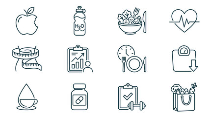Fototapeta premium Healthy Lifestyle Icons: Diet, Fitness, and Wellness