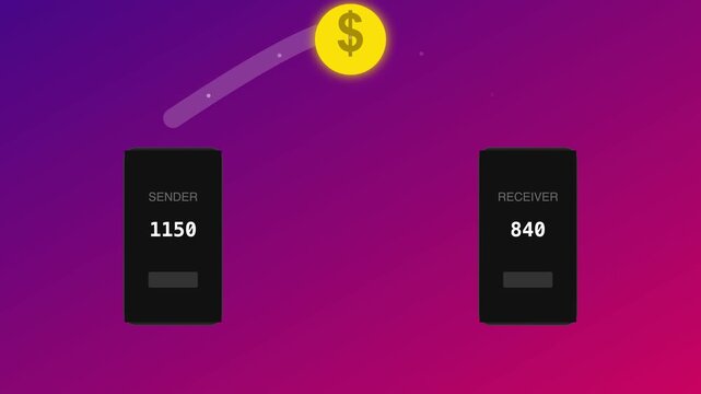 Digital Currency Transfer Between Two Accounts on Gradient Background