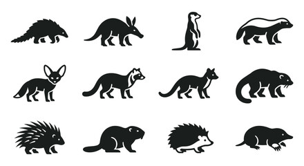 Collection of various wild animals in silhouette form showcasing diverse wildlife species. © sari
