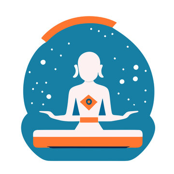 Flat Vector Illustration of a Meditating Figure Under a Starry Night Sky