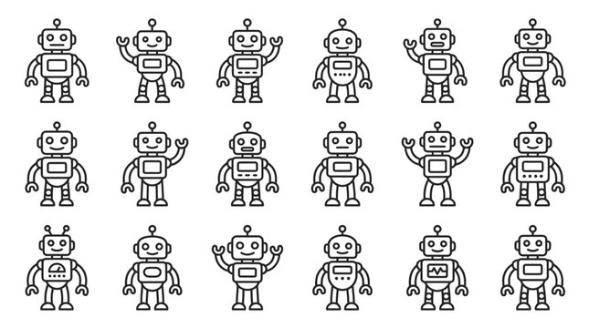 Set of Cute Cartoon Robots, Futuristic Androids, Vector Illustrations