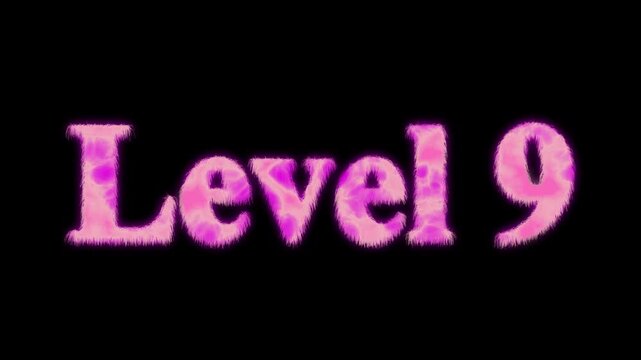 9 Level  bright text font, colorful motion animation. Ideal for futuristic game intros animation. Neon level 9 up sing on a black background.4k video