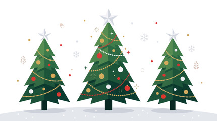 Obraz premium Christmas trees featuring glowing star toppers and golden garlands create a magical winter scene for holiday card designs.