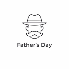 Fototapeta premium Minimalist Happy Father's Day greeting card design with man face, mustache and fedora hat line art