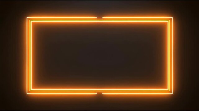 Glowing neon rectangular frame with warm orange glow and light, moody futuristic gold rectangle