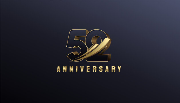 Elegant Gold 3D Rise Arrow Number 52th, 52th Happy Anniversary with Simplicity, Geometric and Modern.