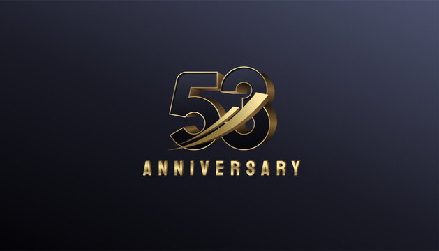 Elegant Gold 3D Rise Arrow Number 53th, 53th Happy Anniversary with Simplicity, Geometric and Modern.