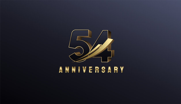Elegant Gold 3D Rise Arrow Number 54th, 54th Happy Anniversary with Simplicity, Geometric and Modern.