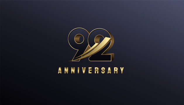 Elegant Gold 3D Rise Arrow Number 92th, 92th Happy Anniversary with Simplicity, Geometric and Modern.
