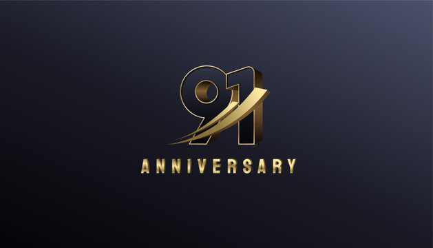 Elegant Gold 3D Rise Arrow Number 91th, 91th Happy Anniversary with Simplicity, Geometric and Modern.
