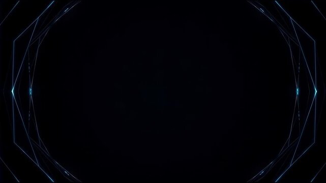 Dark futuristic hexagon neon blue frame with glowing network lines and moody dark ambiance