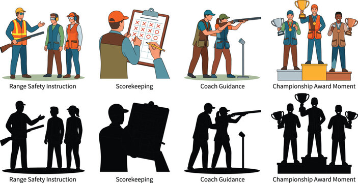 Shooting Range Training and Competition Vector Set with Safety Instruction Coaching and Award Ceremony