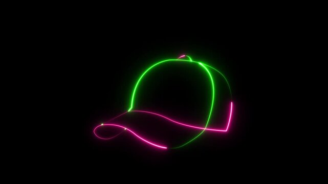 Glowing neon Baseball cap icon isolated on black background. sports cap icon. uniform cap or hat icon. baseball uniform cap, representing sports and leadership. 4k