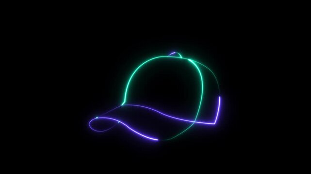 Glowing neon Baseball cap icon isolated on black background. sports cap icon. uniform cap or hat icon. baseball uniform cap, representing sports and leadership. 4k