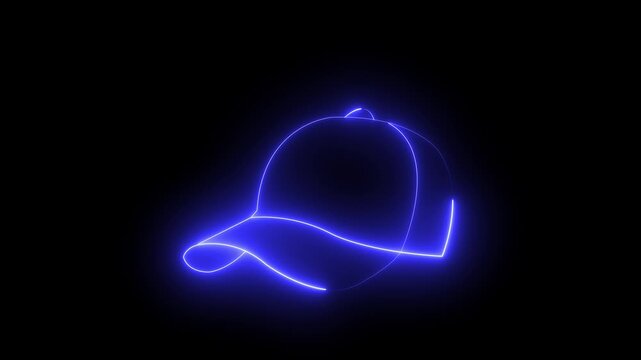 Glowing neon Baseball cap icon isolated on black background. sports cap icon. uniform cap or hat icon. baseball uniform cap, representing sports and leadership. 4k