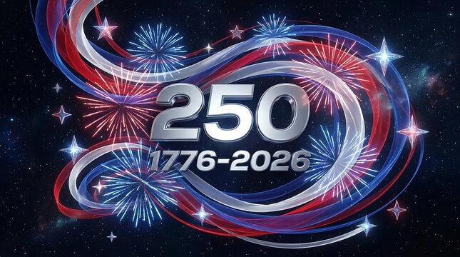 USA 250th anniversary semiquincentennial celebration fireworks background.