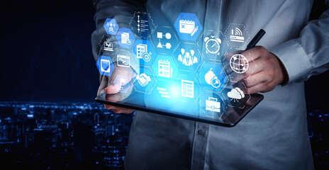 Obraz premium Concept of task management optimizes business efficiency. This system streamlines workflows, enhancing task management for project success and organizational productivity. Entice