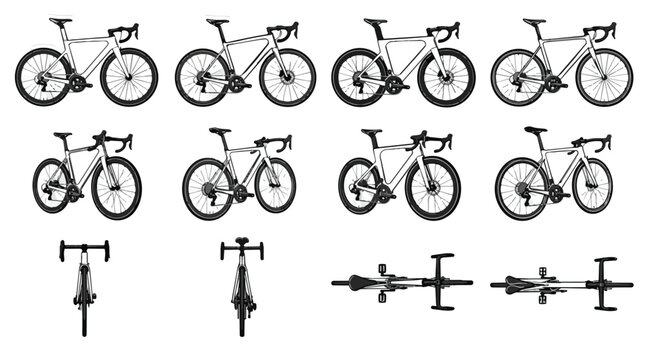 Minimalist White Road Bikes Vector Illustrations Collection Different Views