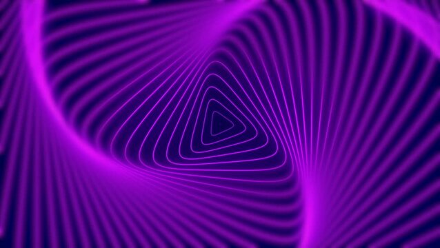 Neon purple triangle tunnel spiraling into a glowing core, an energetic geometric backdrop