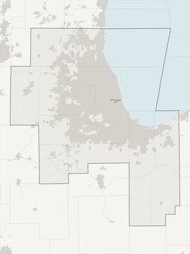 Chicago-Naperville-Elgin metropolitan area vector map with county boundaries, urban footprint and hydrography, Illinois and Indiana, USA