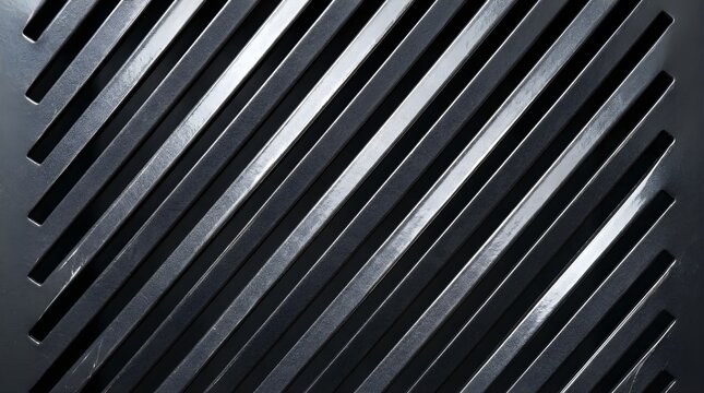 Abstract diagonal metal texture with black industrial steel grill slats