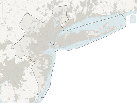 New York-Newark-Jersey City metropolitan area vector map with county boundaries, urban footprint and hydrography, New York and New Jersey, USA