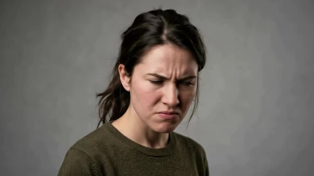 Close-up of a young woman with an angry facial expression