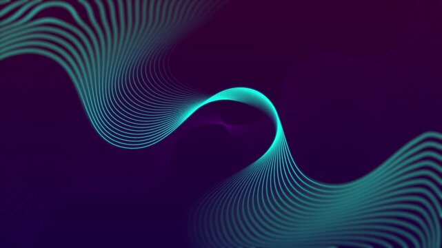 Glowing teal ribbon curling in a smooth wave over a dark purple background