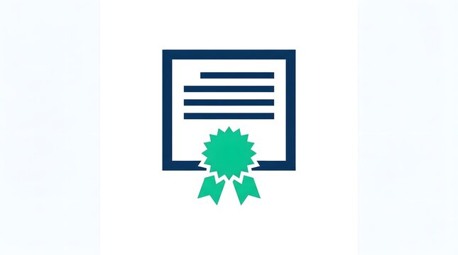 Minimalist certificate icon with blue border and green ribbon