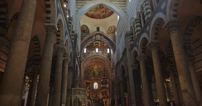 Pisa cathedral interior with frescoes and apse mosaics