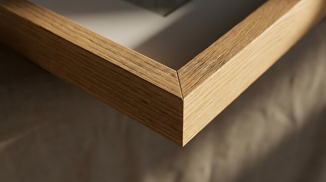 A close-up view of a high-quality 16 x 20 frame featuring a natural oak wood texture with a mitered corner joint and a neutral white mat board border