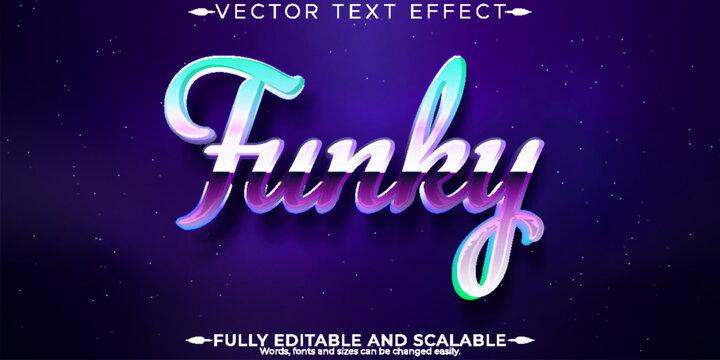 Funky text effect, editable holographic and script text style