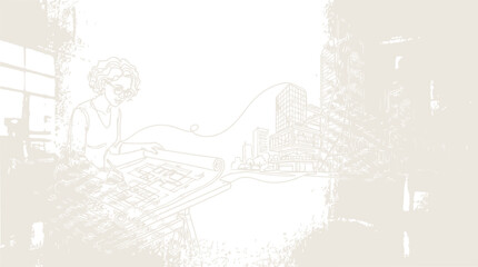 Fototapeta premium Architect Woman Planning Urban City Development Sketch