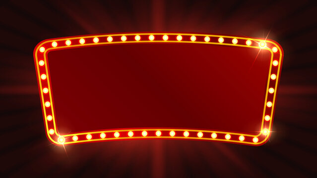 Retro Glowing Marquee Sign Frame with Vintage Light Bulbs Red Theater Banner and Cinema Billboard Vector Illustration