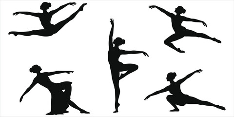 Silhouettes of ballerinas in various graceful dance poses on a white background ballet dancer © Mdsalman