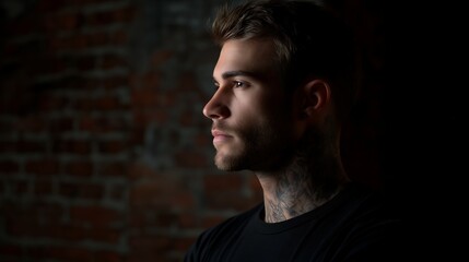 Fototapeta premium Bearded man shown in a dramatic side profile