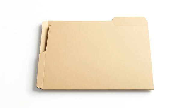 Stack of blank manila file folders with tabs isolated on white, ideal for office organization, filing, and document archive concepts